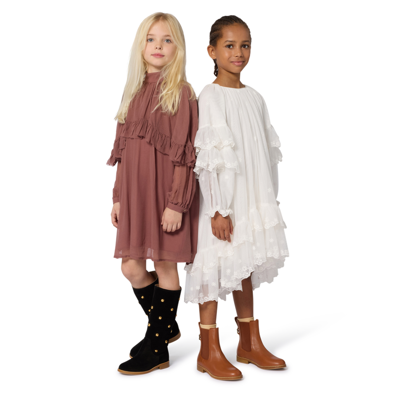 Maxi abito con ruches e ricami CHLOE 
                        BAMBINA