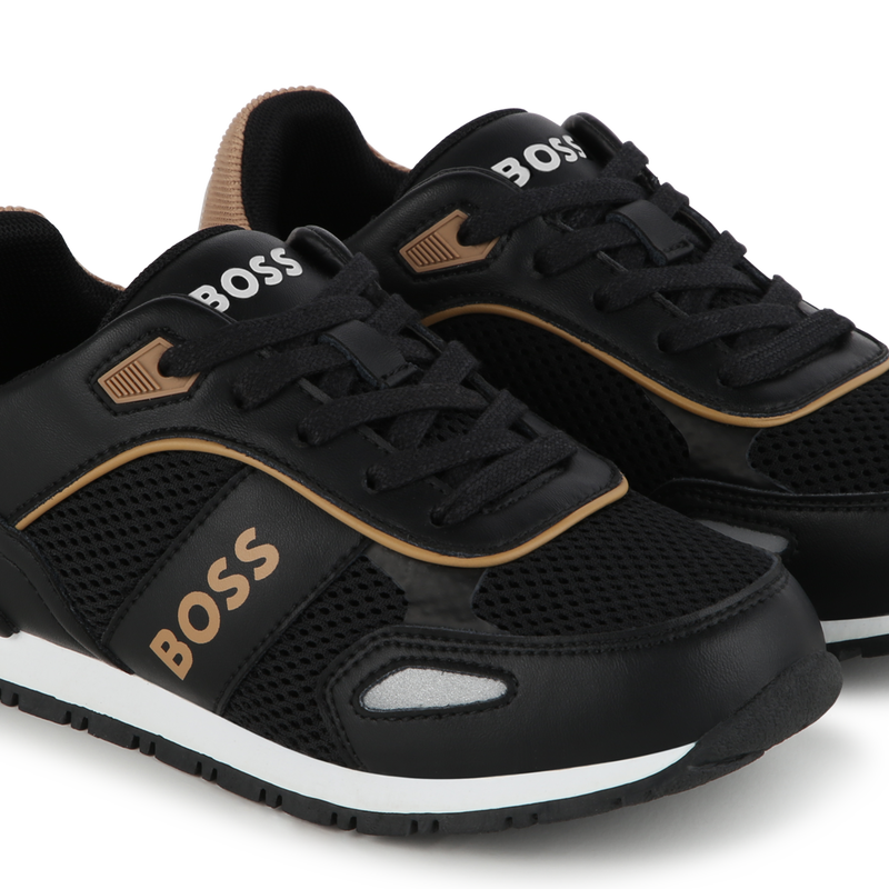 Sneakers stringate con pelle
