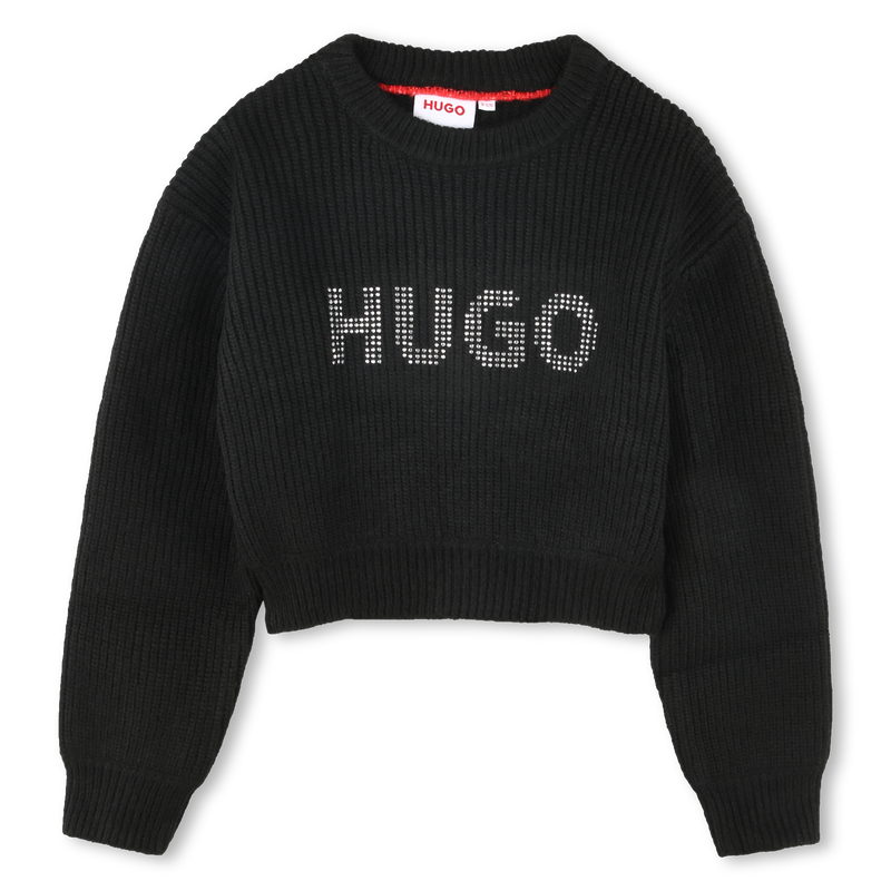 Pullover crop logo borchiato HUGO 
                        BAMBINA