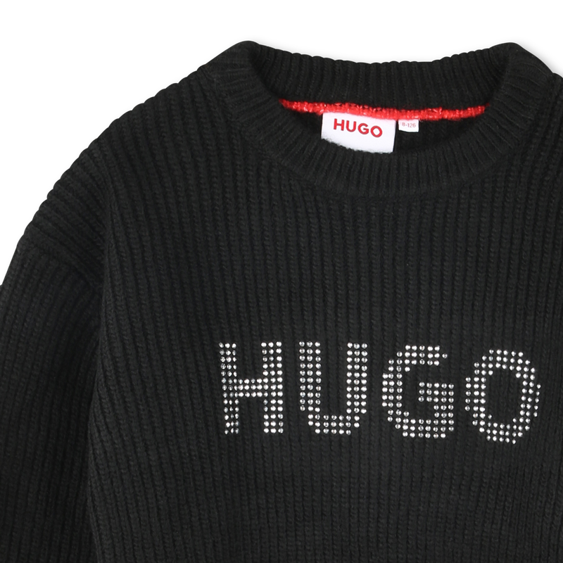Pullover crop logo borchiato HUGO 
                        BAMBINA