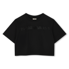 T-shirt corta con strass, NERO, hi-res
