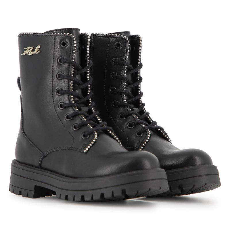 Stivale stringato a met&agrave; polpaccio in pelle di vac KARL LAGERFELD KIDS 
                        BAMBINA