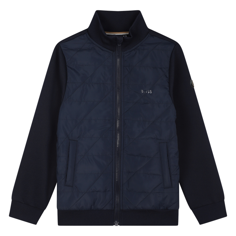 Cardigan bimateriale con zip BOSS 
                        RAGAZZO